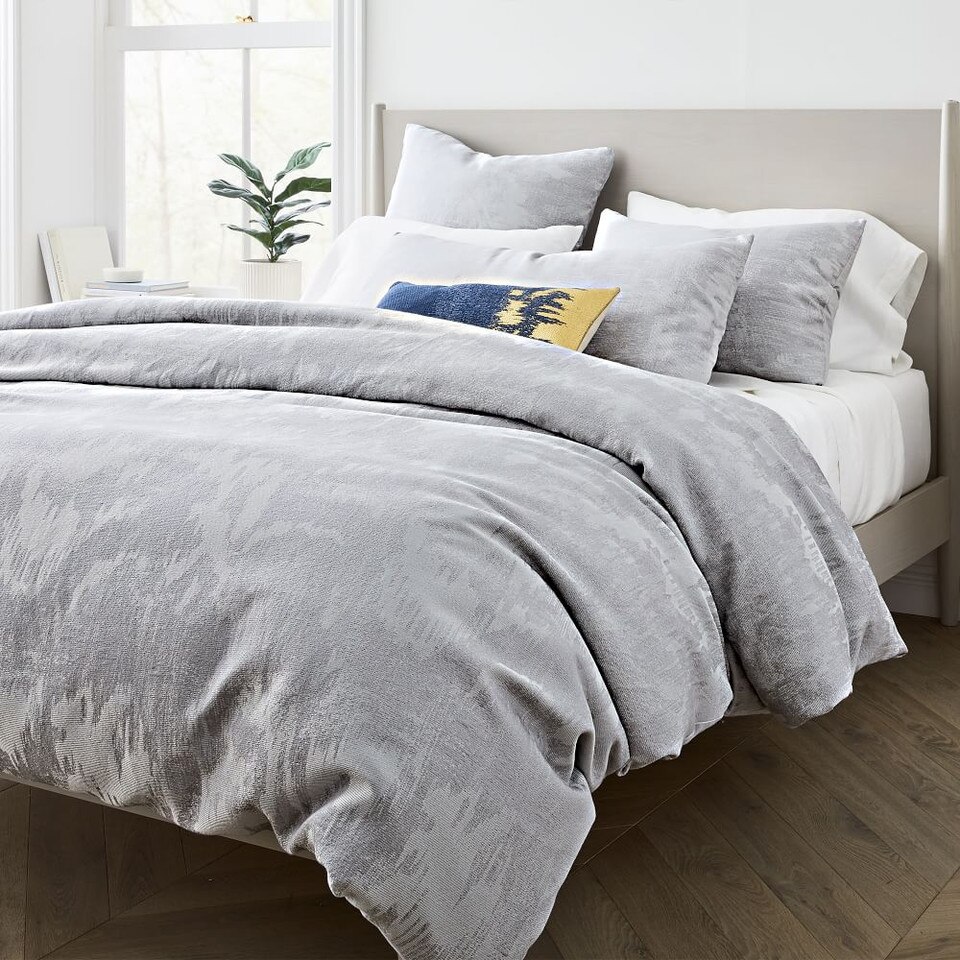 TENCEL™ & Cotton Ikat Matelasse Duvet Cover & Shams Silver Gray